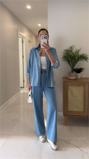 Riotta Mavi Denim Gömlek Pantolon Takım