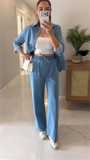 Riotta Mavi Denim Gömlek Pantolon Takım