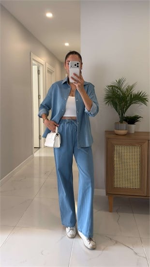 Riotta Mavi Denim Gömlek Pantolon Takım
