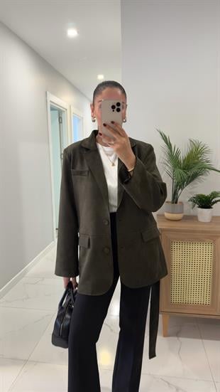 Risan Haki Kuşaklı Süet Ceket