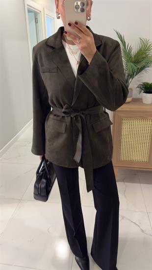 Risan Haki Kuşaklı Süet Ceket