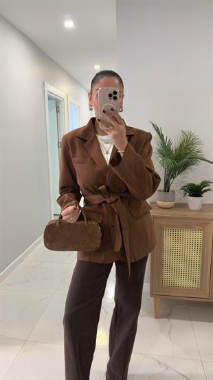 Risan Taba Kuşaklı Süet Ceket