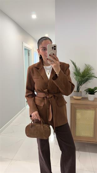 Risan Taba Kuşaklı Süet Ceket