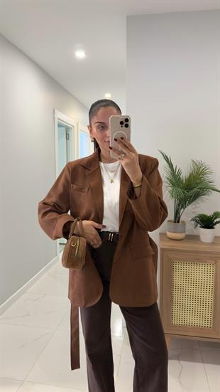 Risan Taba Kuşaklı Süet Ceket