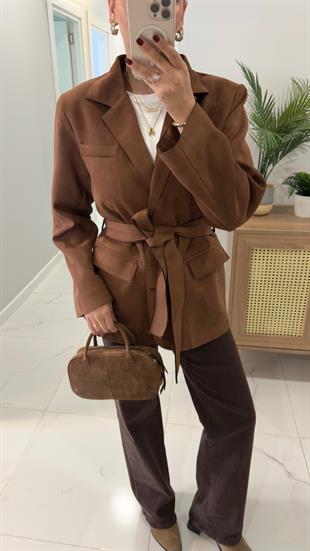 Risan Taba Kuşaklı Süet Ceket