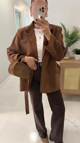 Risan Taba Kuşaklı Süet Ceket