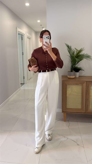 Risanna Beyaz Palazzo Pantolon