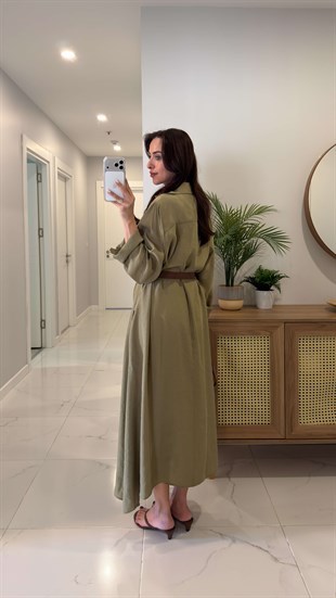 Rislan Haki Premium Kemerli Elbise