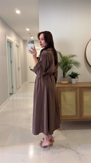 Rislan Kahve Premium Kemerli Elbise