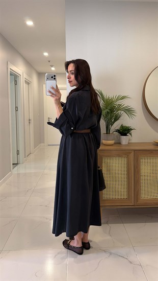 Rislan Siyah Premium Kemerli Elbise