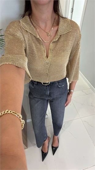 Ritella Gold Simli Polo Yaka Düğmeli Triko