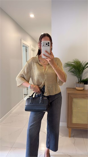 Ritella Gold Simli Polo Yaka Düğmeli Triko