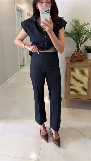 Riwas Dark Blue Vatkalı Yelek Pantolon Takım