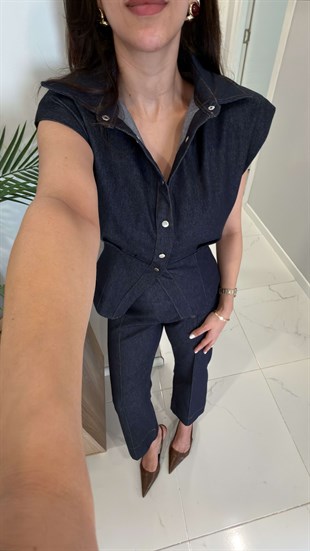 Riwas Dark Blue Vatkalı Yelek Pantolon Takım