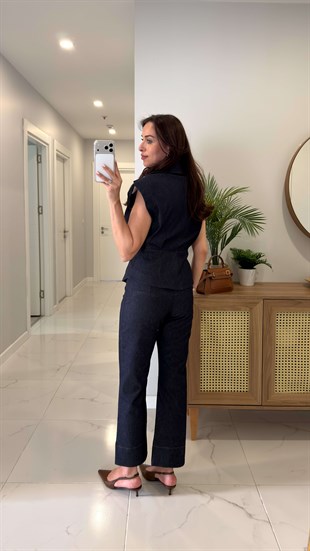 Riwas Dark Blue Vatkalı Yelek Pantolon Takım