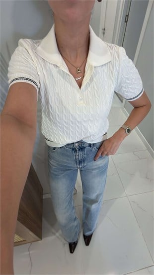 Roden Ekru Polo Yaka Kısa Kollu Triko