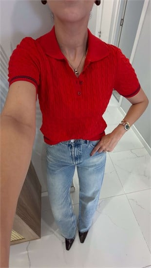 Roden Kırmızı Polo Yaka Kısa Kollu Triko