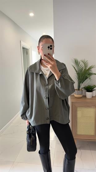 Rome Haki Düğme Detaylı Kısa Trençkot