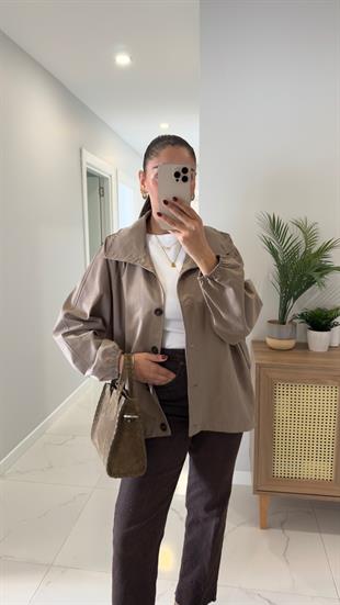 Rome Vizon Düğme Detaylı Kısa Trençkot