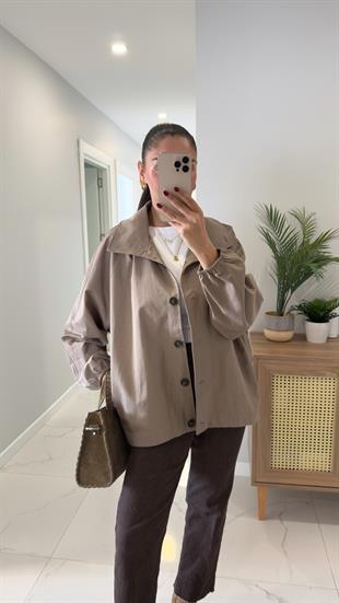 Rome Vizon Düğme Detaylı Kısa Trençkot