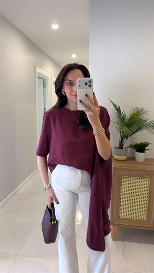 Romes Bordo Vatkalı Şal Bluz