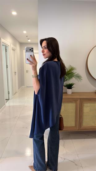 Romes Lacivert Vatkalı Şal Bluz