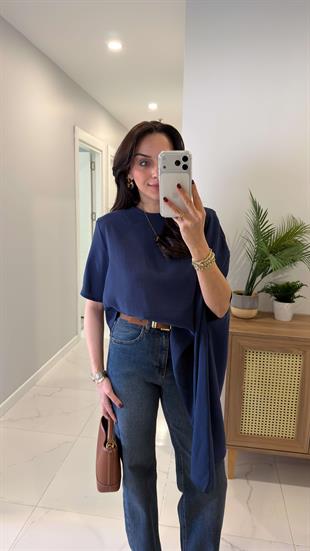 Romes Lacivert Vatkalı Şal Bluz