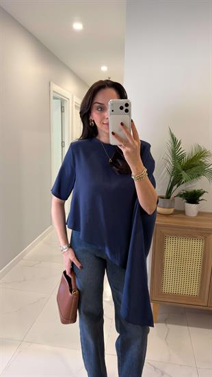 Romes Lacivert Vatkalı Şal Bluz