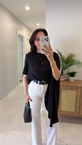 Romes Siyah Vatkalı Şal Bluz