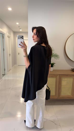 Romes Siyah Vatkalı Şal Bluz