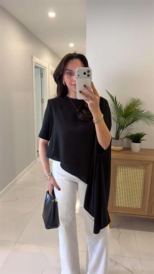 Romes Siyah Vatkalı Şal Bluz