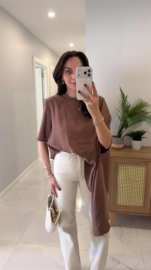 Romes Sütlü Kahve Vatkalı Şal Bluz