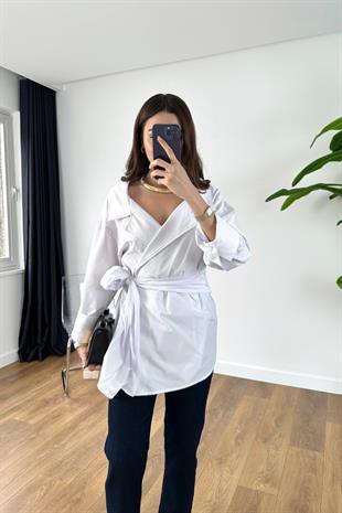 Rossa Beyaz Kuşaklı Poplin Gömlek