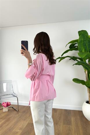 Rossa Pembe Kuşaklı Poplin Gömlek