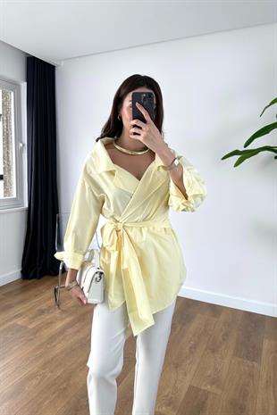 Rossa Sarı Kuşaklı Poplin Gömlek