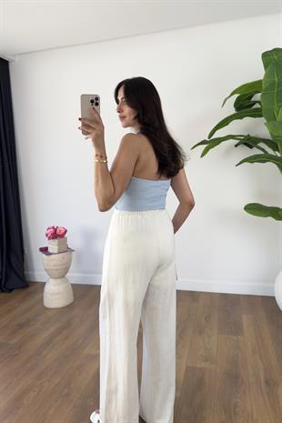Rox Bebe Mavi Boyun Askı Detaylı Fitilli Atlet