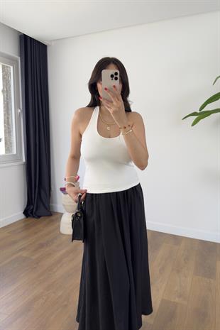 Rox Beyaz Boyun Askı Detaylı Fitilli Atlet