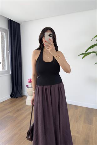 Rox Siyah Boyun Askı Detaylı Fitilli Atlet