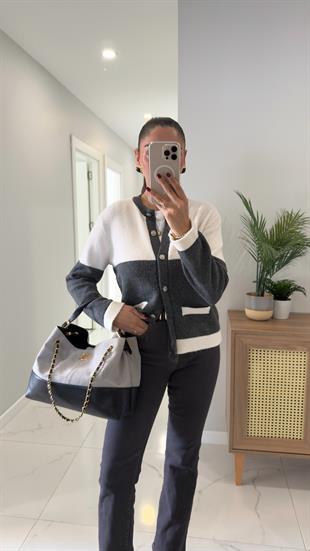 Rubna Krem Antrasit Düğmeli Hırka