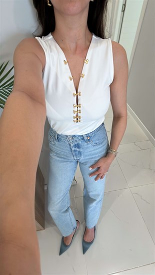 Rusten Ekru Kanca Detaylı Bluz