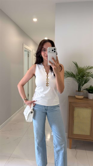 Rusten Ekru Kanca Detaylı Bluz