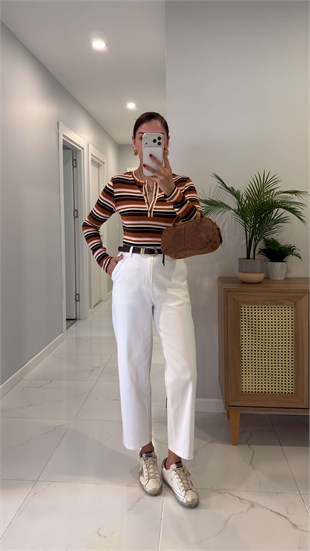 Sadrol Beyaz Barrel Jean