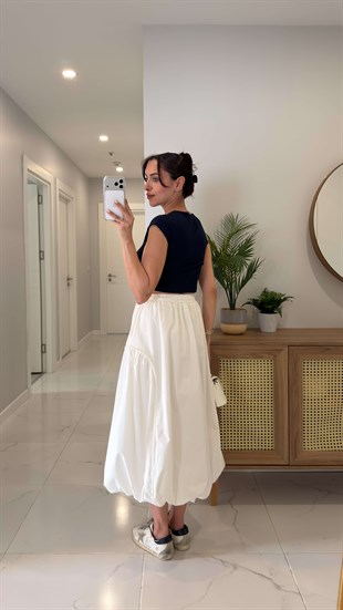 Samira Beyaz Astarlı Balon Etek