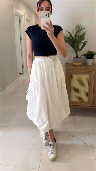 Samira Beyaz Astarlı Balon Etek