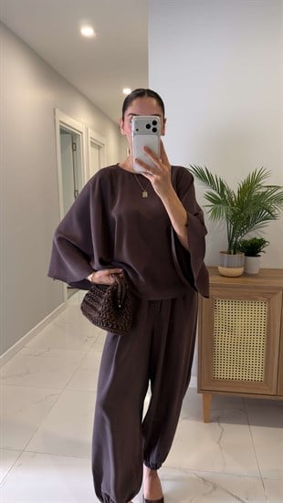 Sanira Kahve Bluz Şalvar Pantolon Takım