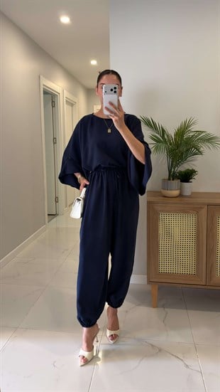 Sanira Lacivert Bluz Şalvar Pantolon Takım