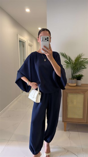 Sanira Lacivert Bluz Şalvar Pantolon Takım