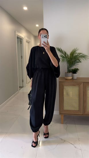 Sanira Siyah Bluz Şalvar Pantolon Takım