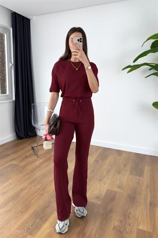 Sanlat Bordo Kısa Kollu Fitilli Takım