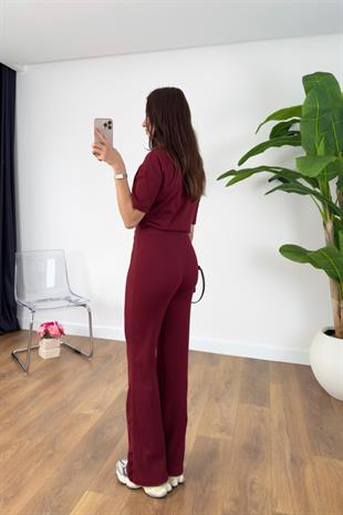 Sanlat Bordo Kısa Kollu Fitilli Takım
